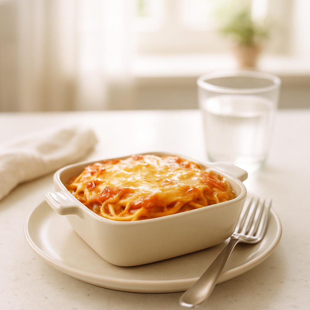 Toaster Oven Baked Spaghetti for Two