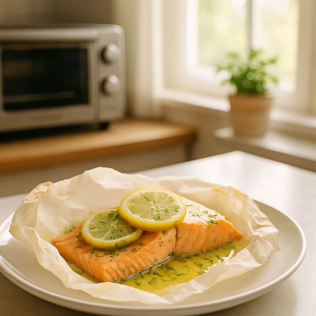 Toaster Oven Salmon en Papillote with Lemon Dill Butter Sauce