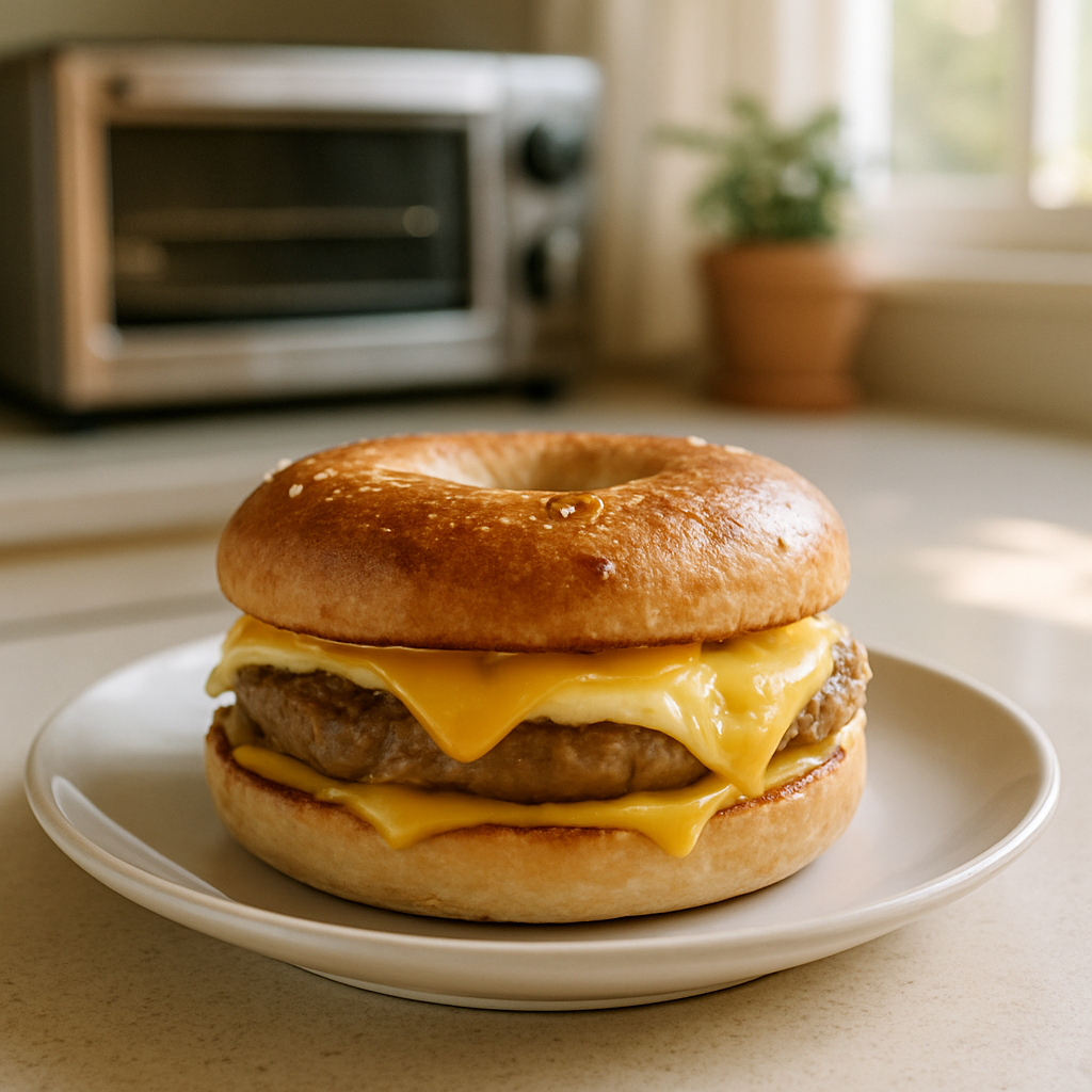Toaster Oven Sausage, Egg, and Cheese Breakfast Bagel